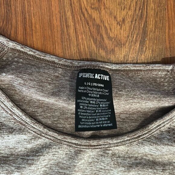 PINK active heather Brown long sleeve fitness top with thumb holes size L - Picture 2 of 4